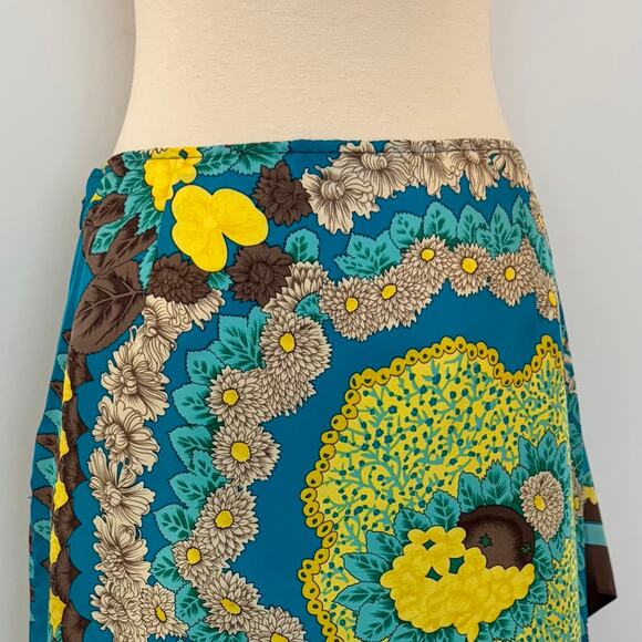 BCBGMaxazria Silk Printed Turquoise Skirt Multicolor Size M - Picture 6 of 9